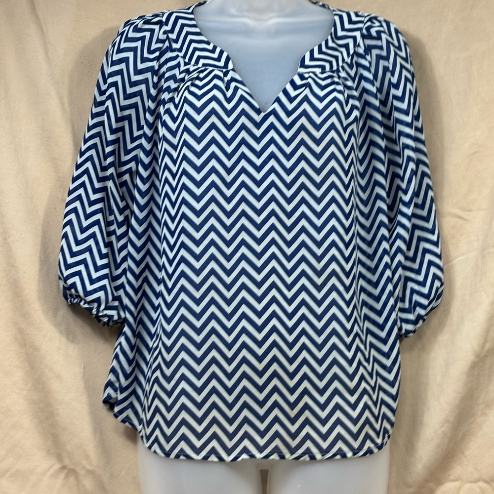 Takara Navy and White Chevron Blouse
